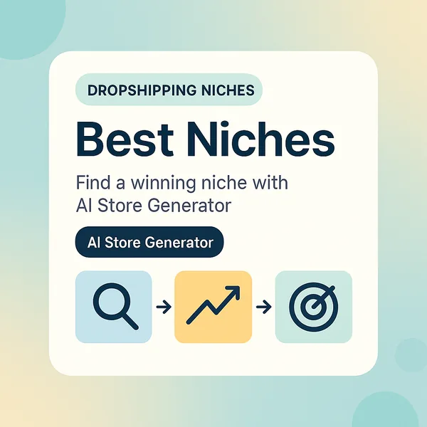Best dropshipping niches card with search, trending chart and target icons