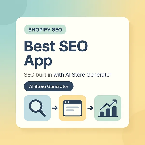 Best Shopify SEO app card with search, app and ranking chart icons