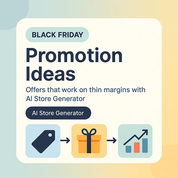 Black Friday promotion ideas card with price tag, gift box and sales chart icons