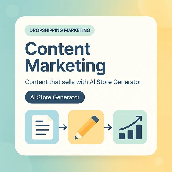 Content marketing card with document, pencil and growth chart icons