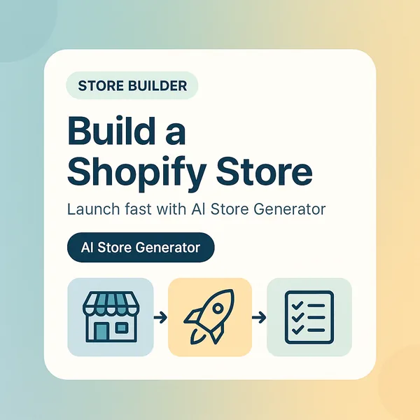 Build a Shopify store card with storefront, rocket and checklist icons