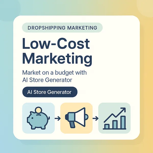 Low-cost marketing card with piggy bank, megaphone and growth chart icons