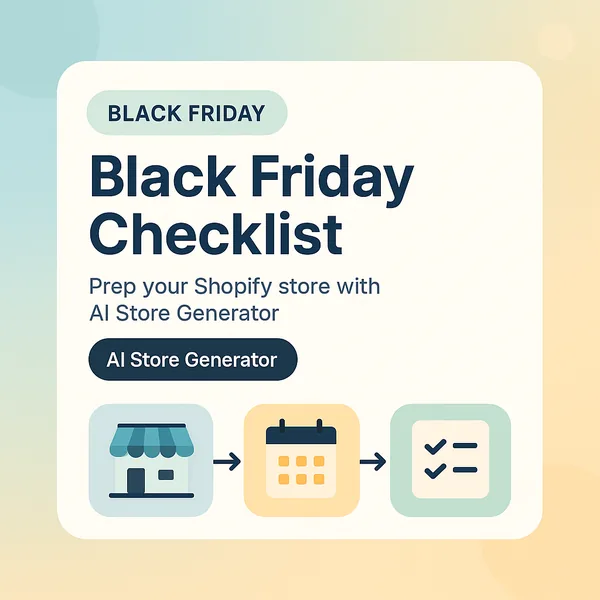 Black Friday checklist card for Shopify stores with storefront, calendar and checklist icons