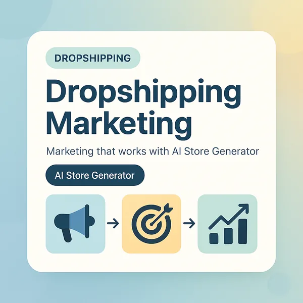 Dropshipping marketing card with megaphone, target and growth chart icons
