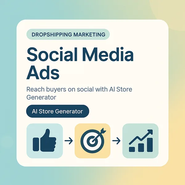 Social media advertising card with like, target and sales chart icons