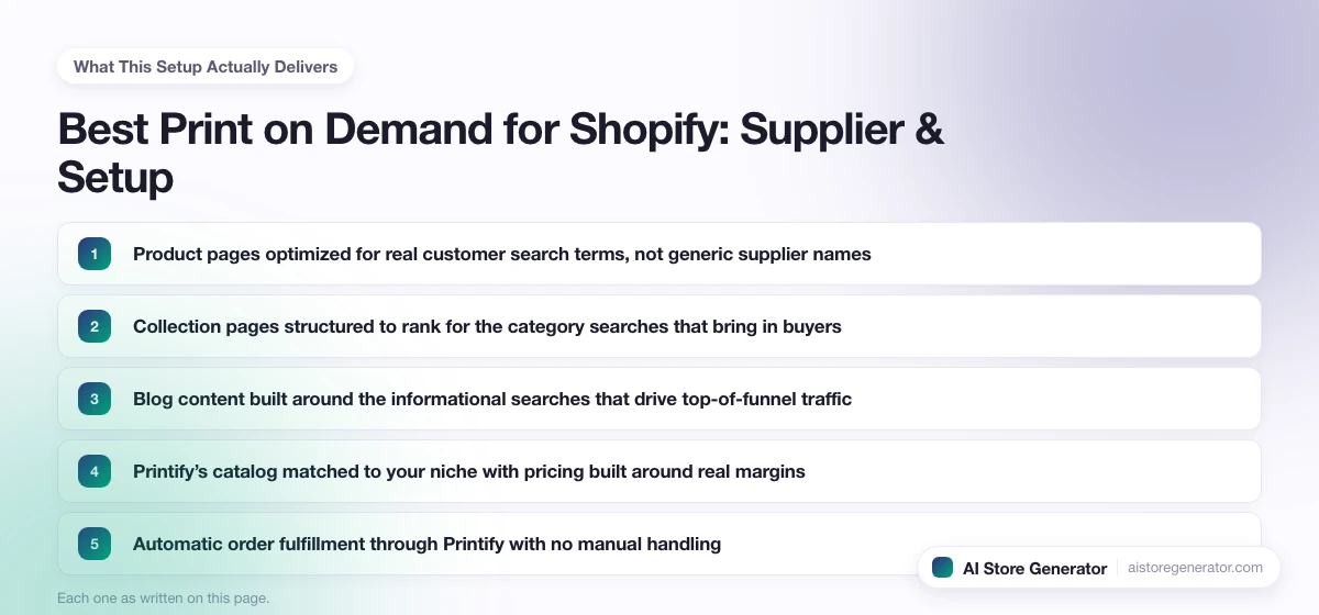 The 5 points this page lists under “What This Setup Actually Delivers”, numbered in order.