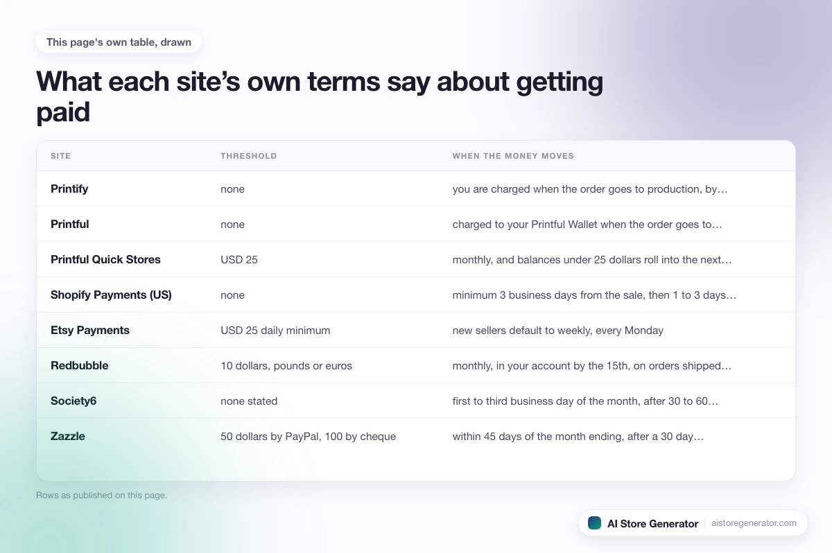 8 rows from this page's own comparison, each with its threshold and when the money moves.