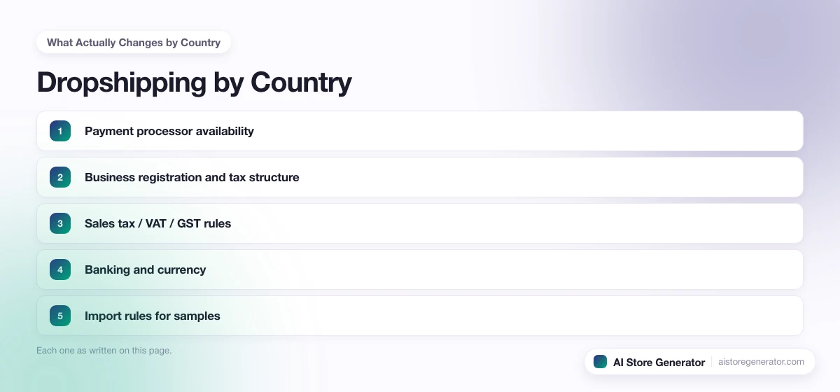 The 5 points this page lists under “What Actually Changes by Country”, numbered in order.