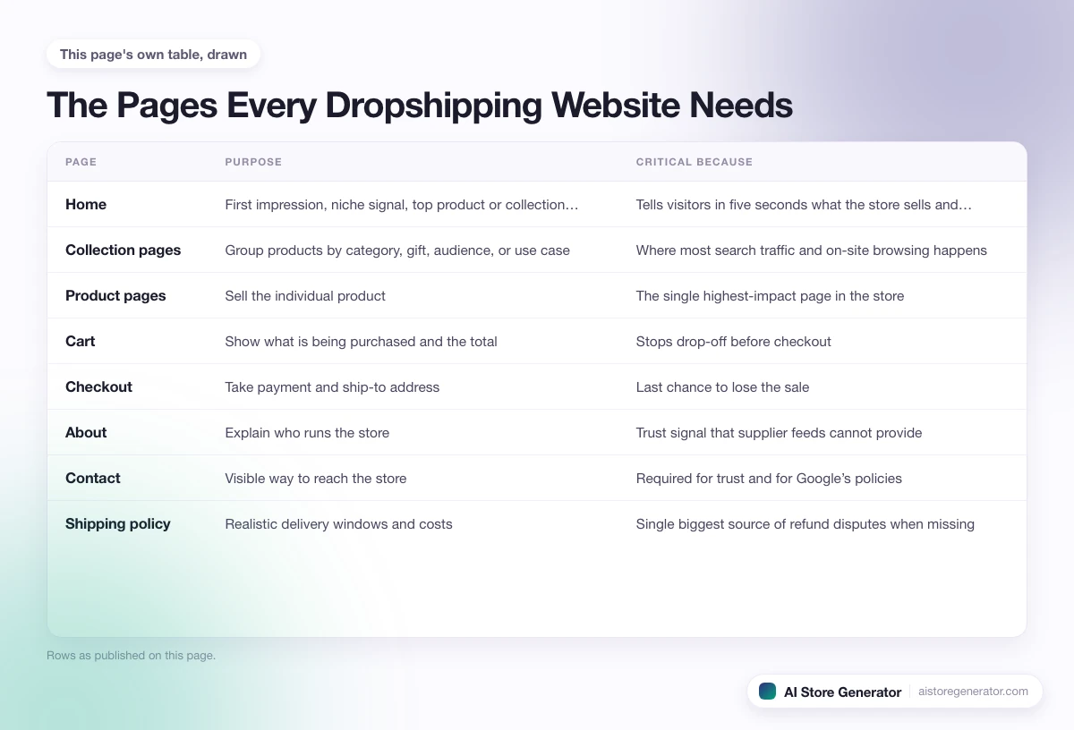 8 rows from this page's own comparison, each with its purpose and critical because.