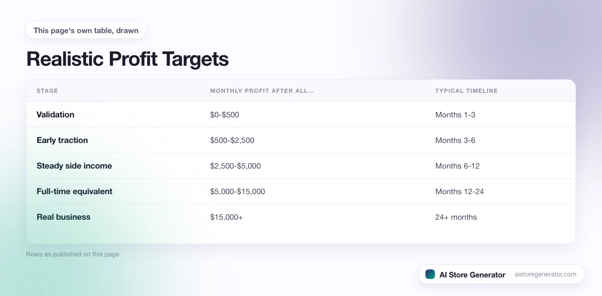 5 rows from this page's own comparison, each with its monthly profit after all… and typical timeline.