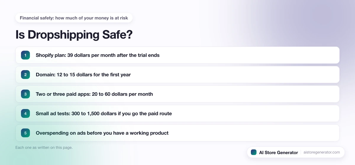 The 5 points this page lists under “Financial safety: how much of your money is at risk”, numbered in order.