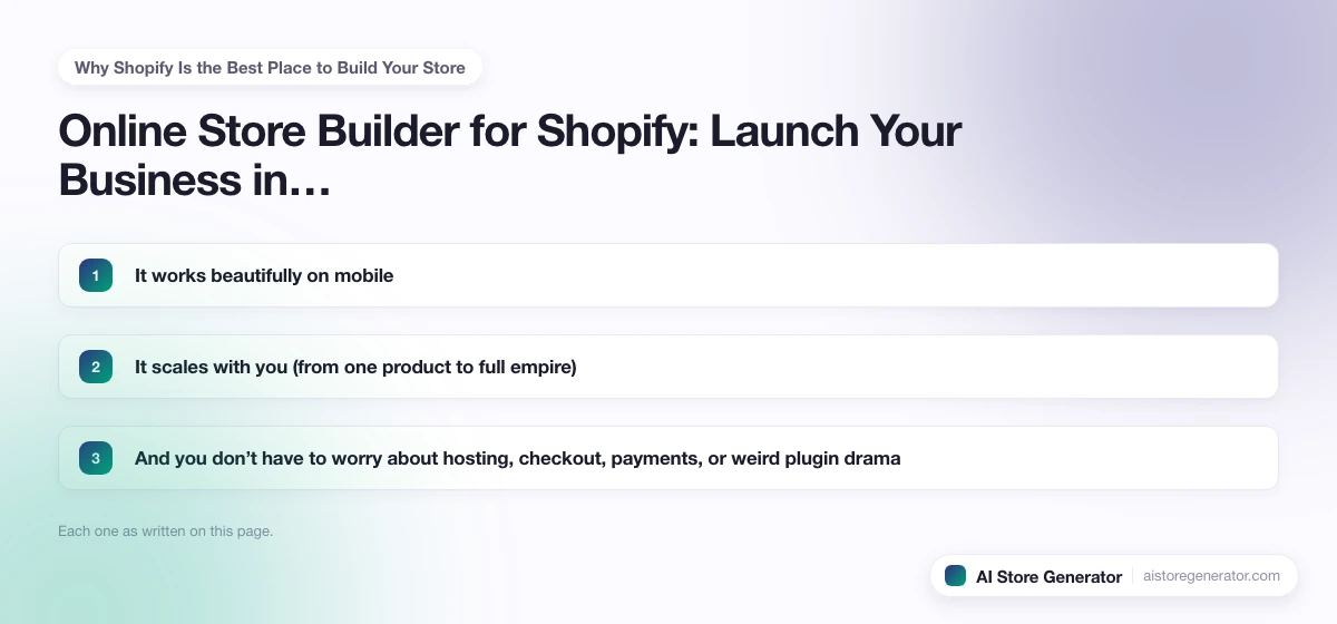 The 3 points this page lists under “Why Shopify Is the Best Place to Build Your Store”, numbered in order.