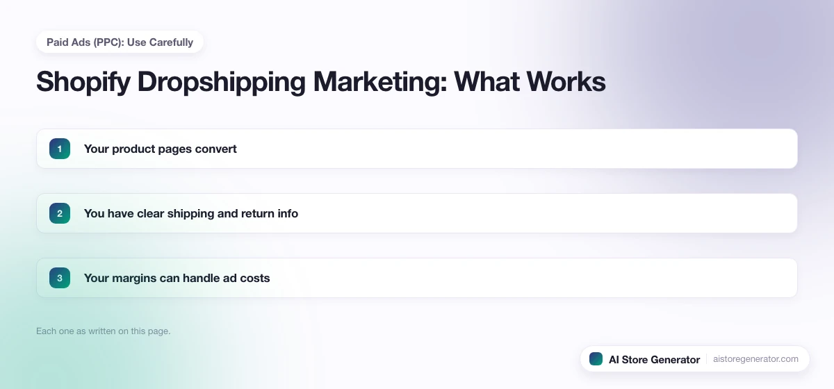The 3 points this page lists under “Paid Ads (PPC): Use Carefully”, numbered in order.