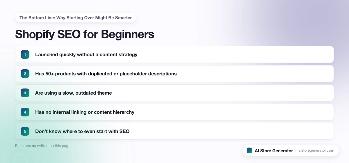 The 5 points this page lists under “The Bottom Line: Why Starting Over Might Be Smarter”, numbered in order.