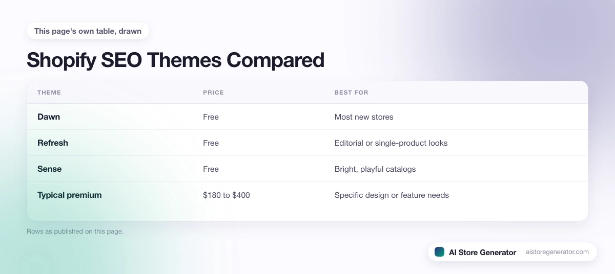 4 rows from this page's own comparison, each with its price and best for.